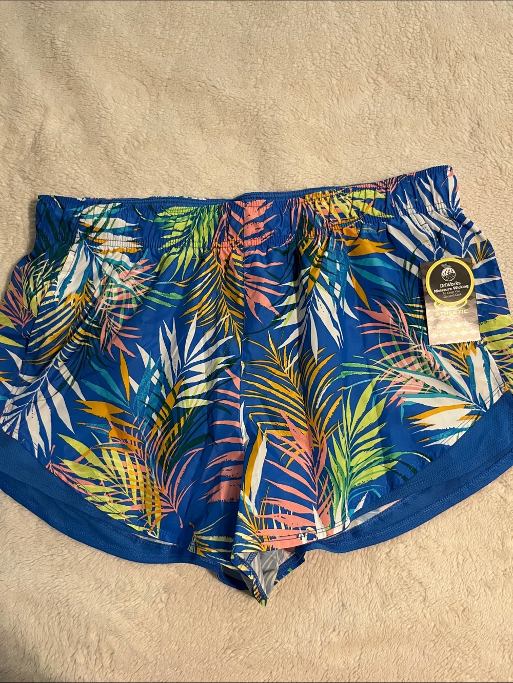 Athletic Works Blue Tropical Leaf Print Women's Athletic Shorts